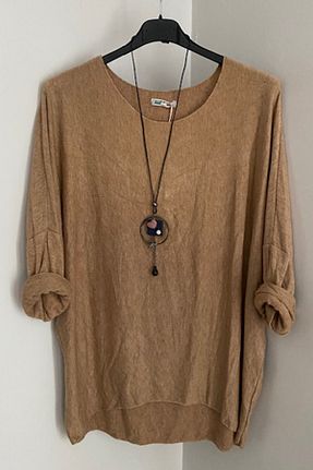 بلوز قهوه ای زنانه ساده AYASOFYA OTANTIK - کد 788705937