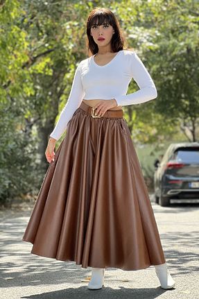 شلوار قهوه ای زنانه چرم مصنوعی Saklı Butik - کد 857304247