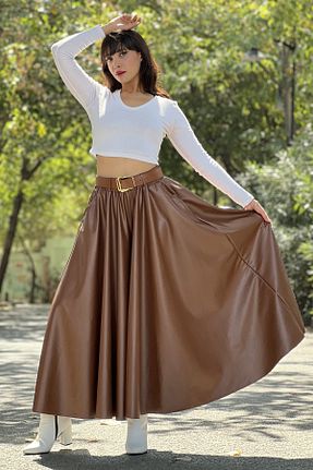 شلوار قهوه ای زنانه چرم مصنوعی Saklı Butik - کد 857304247