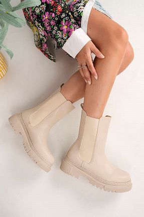 بوت / نیم بوت بژ زنانه چرم مصنوعی epaavm - کد 757617822