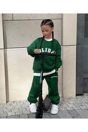 ست بالاتنه و پائین تنه سبز بچه گانه بافتنی barin kids - کد 801631534