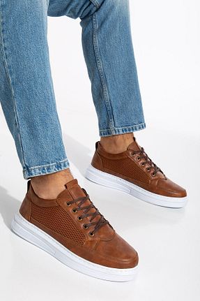 کفش اسنیکر قهوه ای مردانه بند دار BY ERG SHOES - کد 843410259
