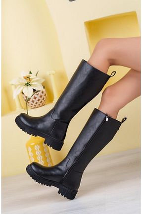 بوت / نیم بوت مشکی زنانه چرم مصنوعی hmdyıl - کد 362551073