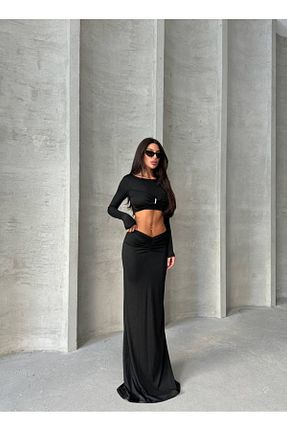 ست بالاتنه و پائین تنه مشکی زنانه بافتنی Miss - کد 857246278