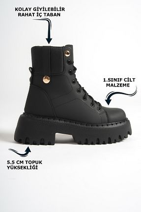 بوت مشکی زنانه چرم مصنوعی پاشنه ساده پاشنه متوسط ( 5 - 9 cm ) Gore-Tex مقاوم در برابر آب کد 758357104