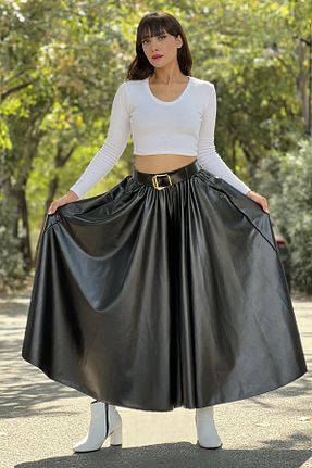 شلوار مشکی زنانه چرم مصنوعی Saklı Butik - کد 857303548