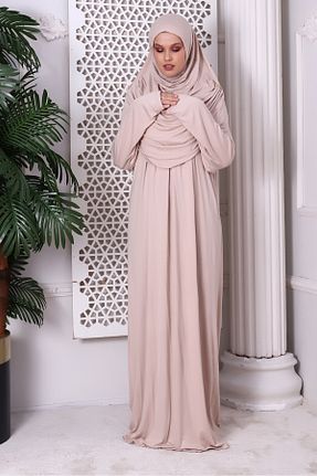 کلاه و ابایا بژ زنانه بافتنی ihvanonline - کد 368335495