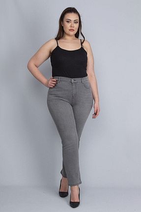 شلوار جین سایز بزرگ طوسی زنانه پاچه تنگ Lixera - کد 412085218