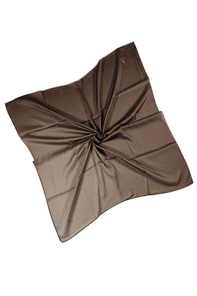 روسری خاکی کرپ ساتن ابریشم mim eşarp - کد 847709586