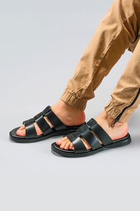 دمپائی مشکی مردانه چرم خالص CARFIER - کد 829753452