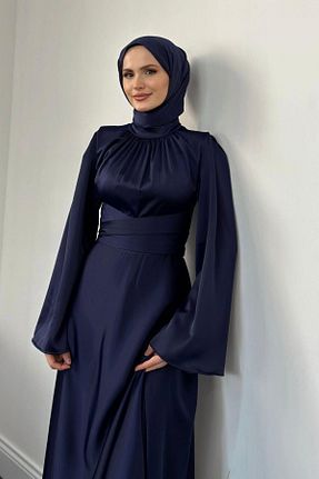 لباس مجلسی حجاب سرمه ای زنانه Boyundan Bağlamalı MERVEN AKYÜZ - کد 875798294