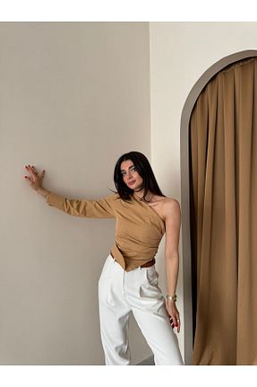 بلوز قهوه ای زنانه ساده Bade Butik - کد 824521120