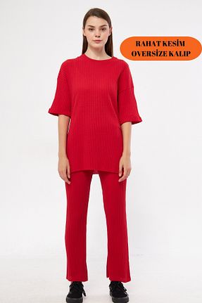 ست لباس راحتی قرمز زنانه ساده Oyga - کد 857530380