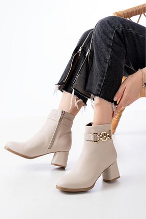 بوت / نیم بوت بژ زنانه چرم مصنوعی İZCE MODA - کد 857526948