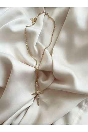 گردنبند استیل ( فولاد ) طلائی زنانه سنک زیرکون MOD10 - کد 854108163