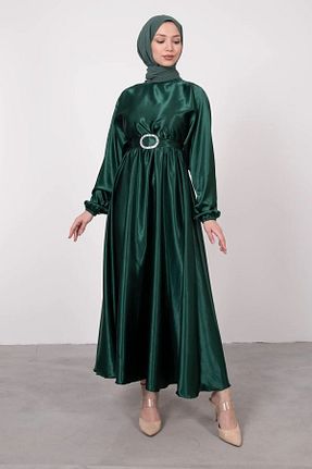 لباس مجلسی حجاب سبز زنانه یقه ایستاده moda zeynaa - کد 359455170
