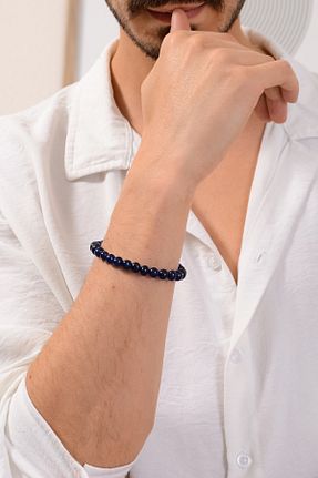 دستبند جواهر آبی مردانه سنگ طبیعی Amberistan - کد 856965756