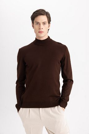 پلیور قهوه ای مردانه ساده Defacto - کد 857596719