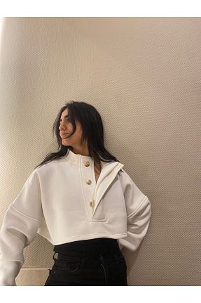سوئیشرت سفید زنانه ساده KİRVEM FASHİON - کد 468261728