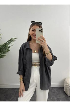 پیراهن طوسی زنانه اورسایز Tünel moda - کد 757344238