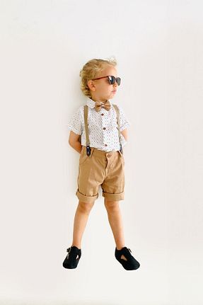 کت و شلوار قهوه ای بچه گانه یقه کتی LULU Kids - کد 824726043