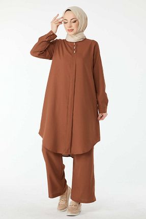 ست بالاتنه و پائین تنه حجاب قهوه ای زنانه رگولار TOFİSA - کد 807775773