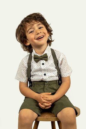 کت و شلوار خاکی بچه گانه یقه کتی LULU Kids - کد 828589272