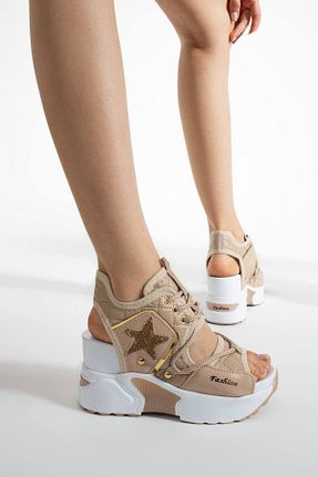 صندل اسپرت بژ زنانه چرم مصنوعی myshoes - کد 828669115