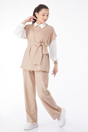 ست بالاتنه و پائین تنه حجاب بژ زنانه رگولار TOFİSA - کد 812738950