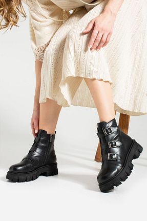 بوت / نیم بوت مشکی زنانه چرم مصنوعی Papuckurdu - کد 775495097
