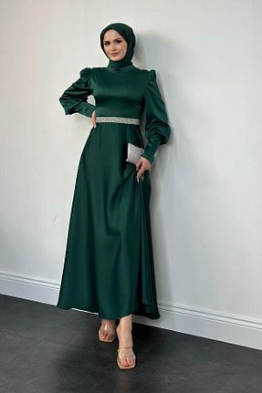 لباس مجلسی حجاب سبز زنانه آستین استاندارد MERVEN AKYÜZ - کد 875798337