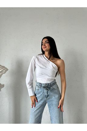 بلوز سفید زنانه ساده Bade Butik - کد 825659624