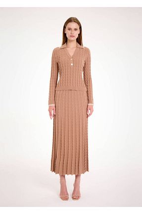 دامن قهوه ای زنانه پارچه Knitss - کد 857879826