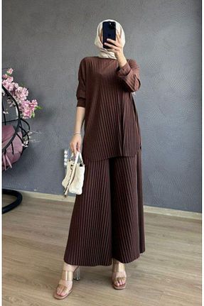 ست بالاتنه و پائین تنه حجاب قهوه ای زنانه گشاد modamira - کد 815141069