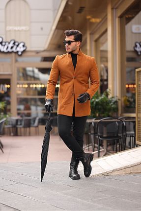 پالتو پشمی قهوه ای مردانه تنگ ukdwear - کد 782376428