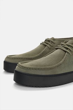 بوت / نیم بوت سبز مردانه چرم خالص Pull & Bear - کد 857619330