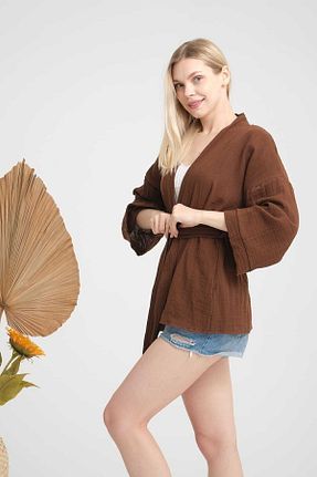 کیمونو و کافتان قهوه ای زنانه %100 پنبه COTTOWOO - کد 835587071