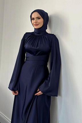 لباس مجلسی سرمه ای زنانه ساتن آستین استاندارد رگولار کد 824107921