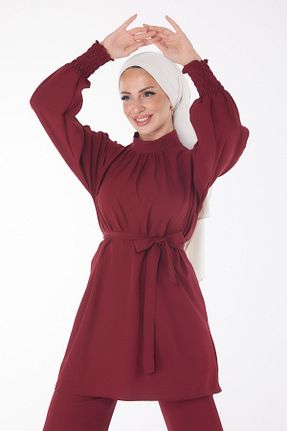 ست گرمکن زرشکی زنانه مخلوط پلی استر TOFİSA - کد 844841036