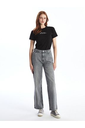 شلوار جین طوسی زنانه پاچه گشاد LC Waikiki - کد 857653945