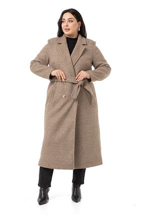 پالتو پشمی سایز بزرگ قهوه ای زنانه سایز بزرگ DISENTIS MODEST - کد 857813815