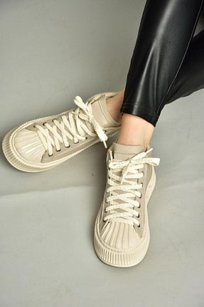 کفش اسنیکر بژ زنانه بند دار Fox Shoes - کد 857815511