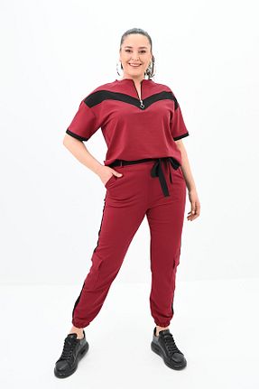 ست گرمکن زرشکی زنانه پاچه زیپ دار Koza Butik - کد 824674172