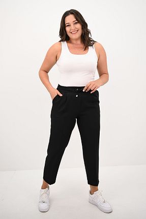 شلوار سایز بزرگ مشکی زنانه بافتنی Koza Butik - کد 852451301