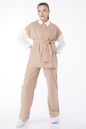ست بالاتنه و پائین تنه حجاب بژ زنانه رگولار TOFİSA - کد 812738950