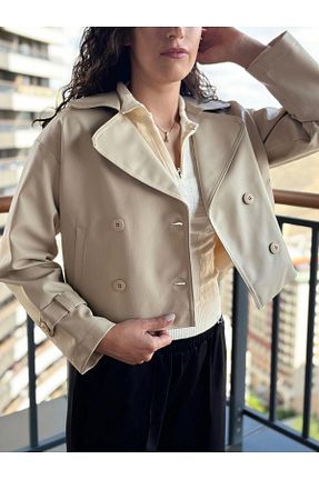 ترنچکت بژ زنانه چرم مصنوعی Butik - کد 857706567