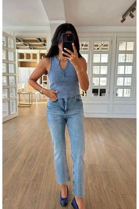 شلوار جین آبی زنانه پاچه ساده Aida Fashion - کد 857722750