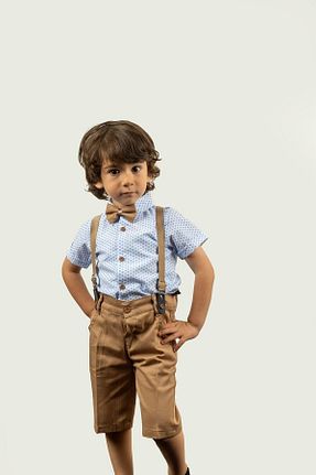 کت و شلوار قهوه ای بچه گانه یقه کتی LULU Kids - کد 821947056