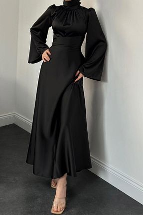 لباس مجلسی حجاب مشکی زنانه یقه ایستاده MERVEN AKYÜZ - کد 875798169