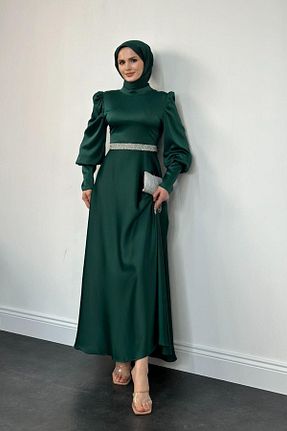 لباس مجلسی حجاب سبز زنانه رگولار MERVEN AKYÜZ - کد 875798337
